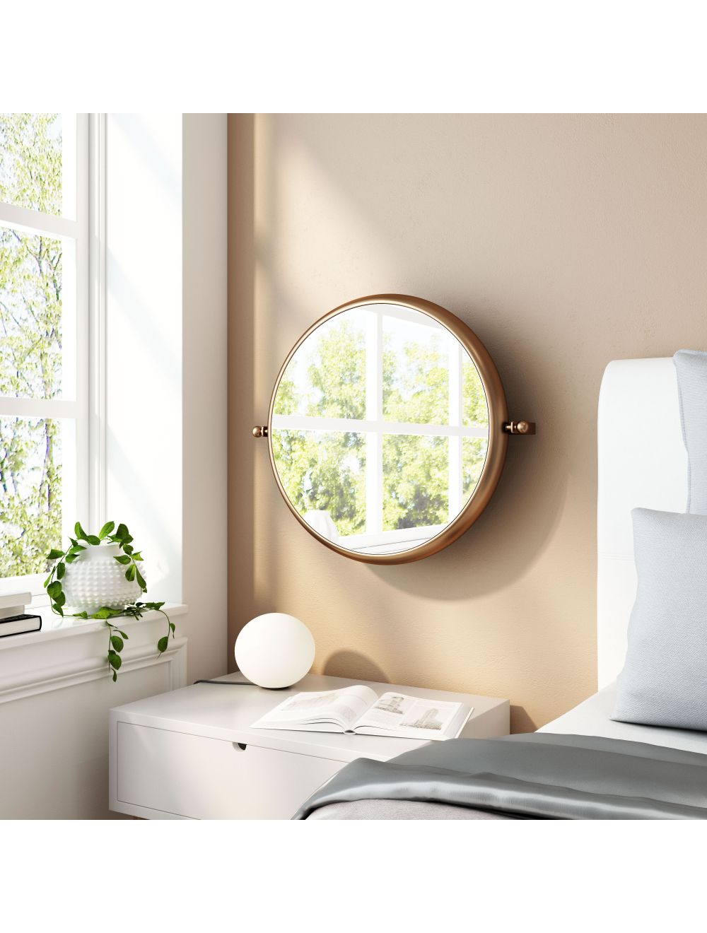 Industrial Gold Round Mirror