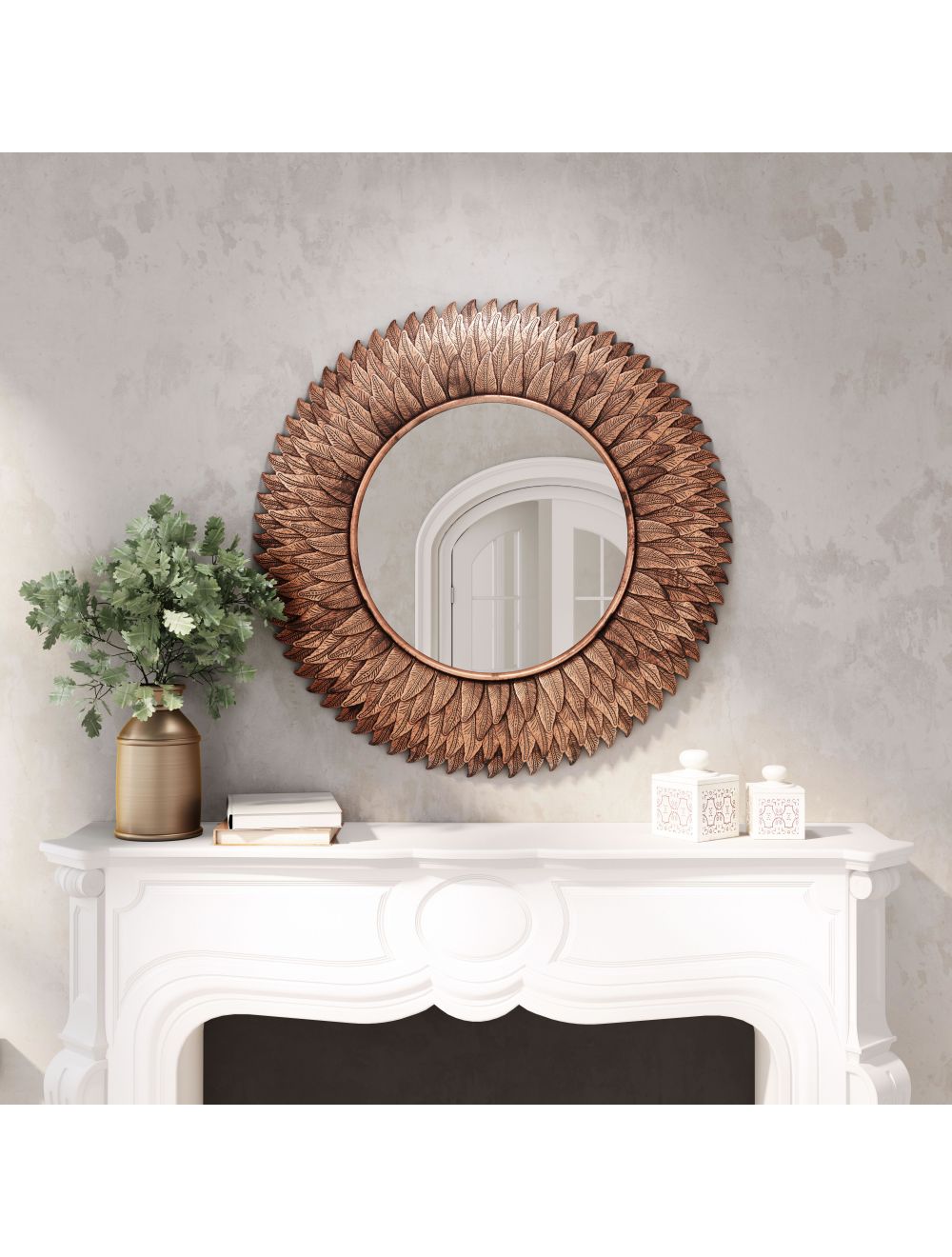 Bronze Leaf Round Mirror