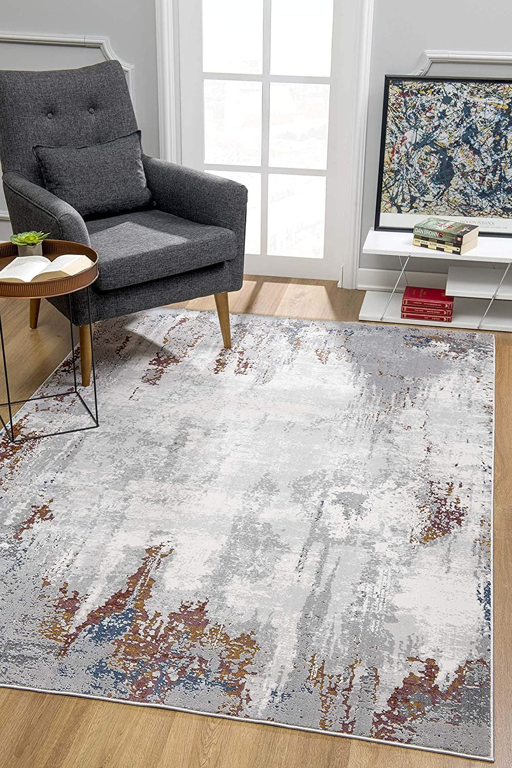 5’ X 8’ Gray And Ivory Modern Abstract Area Rug