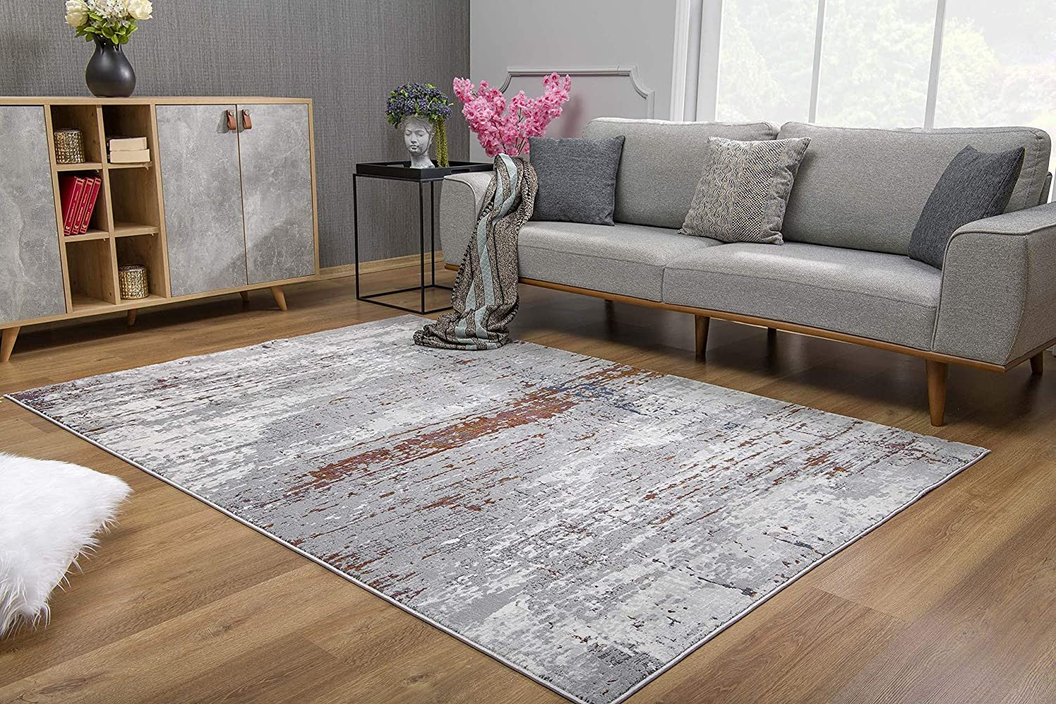 5’ X 8’ Gray And Brown Abstract Scraped Area Rug