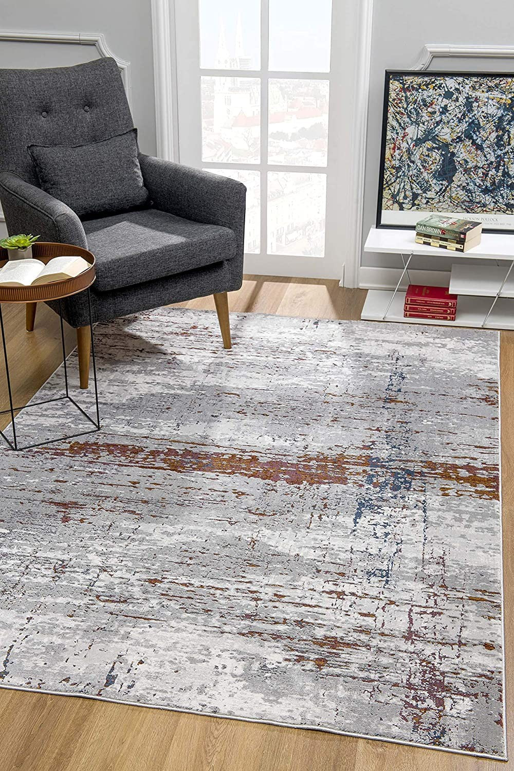 7’ X 10’ Gray And Brown Abstract Scraped Area Rug