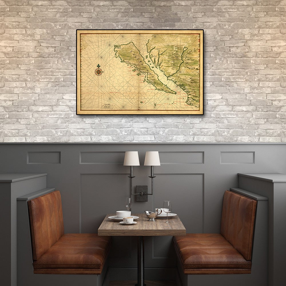 20" X 30" California As An Island C1650 Vintage Map Wall Art