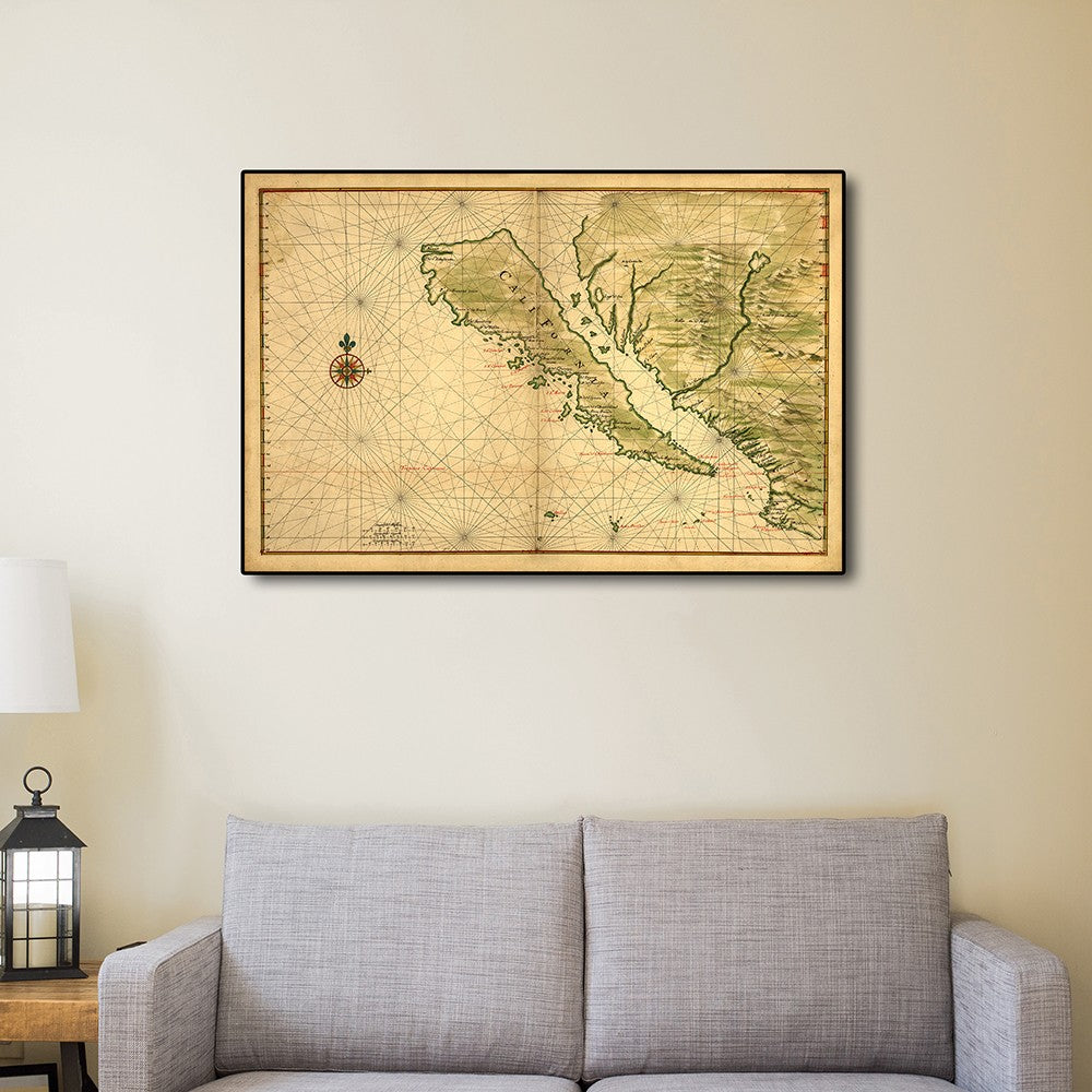 20" X 30" California As An Island C1650 Vintage Map Wall Art