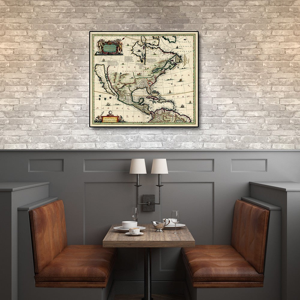 Vintage 1652 Map Of Early North America Unframed Print Wall Art