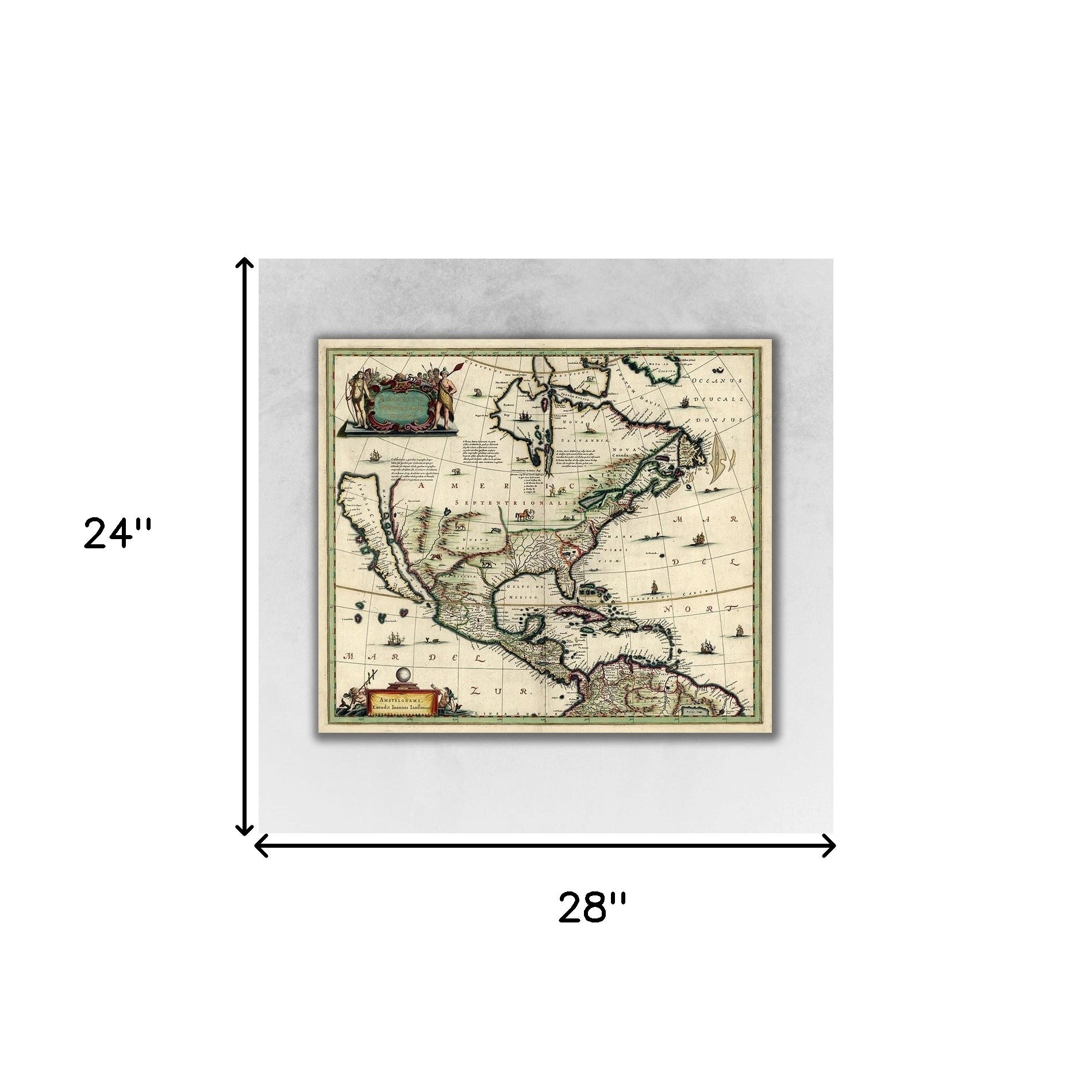 Vintage 1652 Map Of Early North America Unframed Print Wall Art