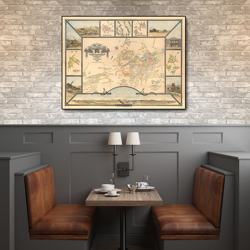 18" X 24" Map Of Tombstone Mining District Vintage Travel Poster Wall Art