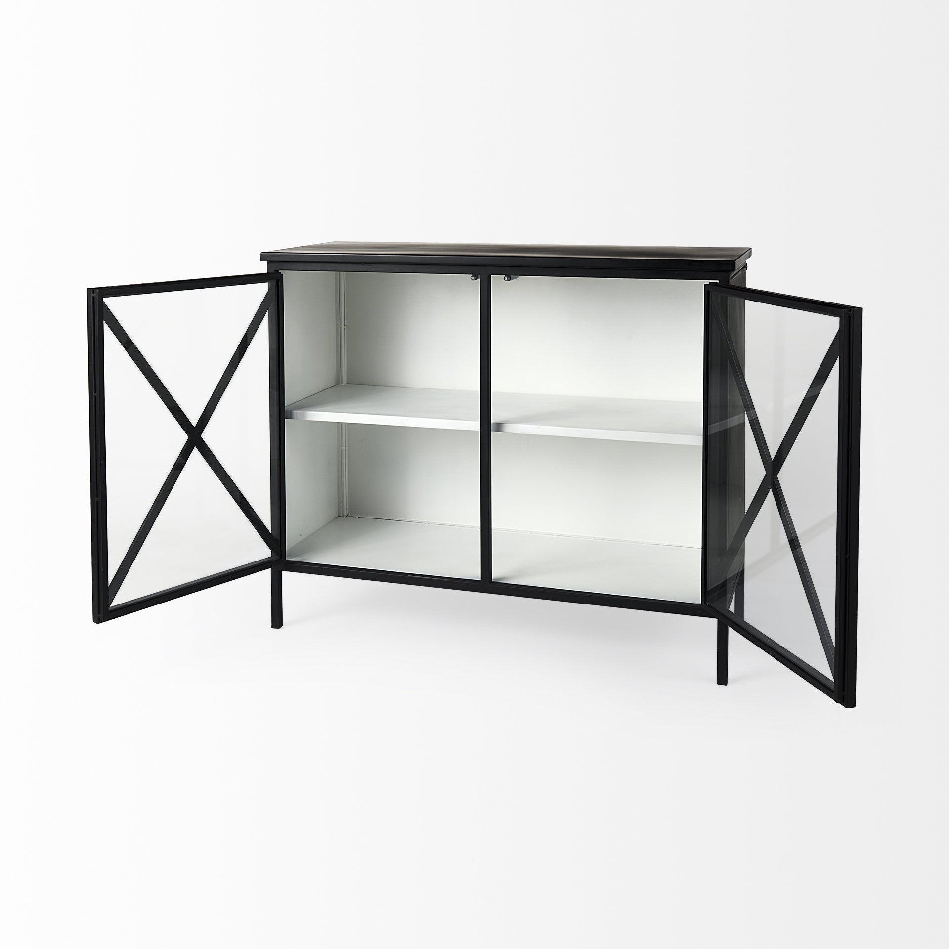 Slender Sleek Black Two Door Glass Cabinet