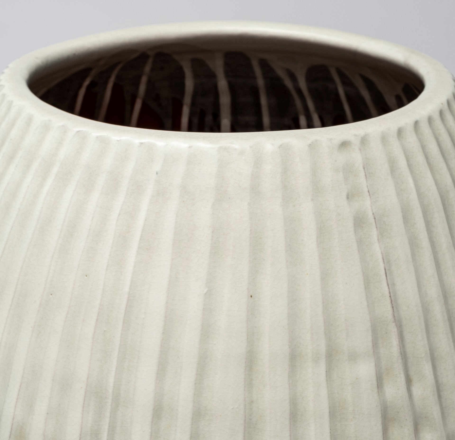 White Embossed Stripes Ceramic Vase