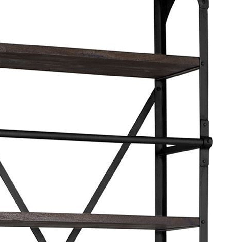 94" Black Iron Five Tier Standard Bookcase With Two Drawers