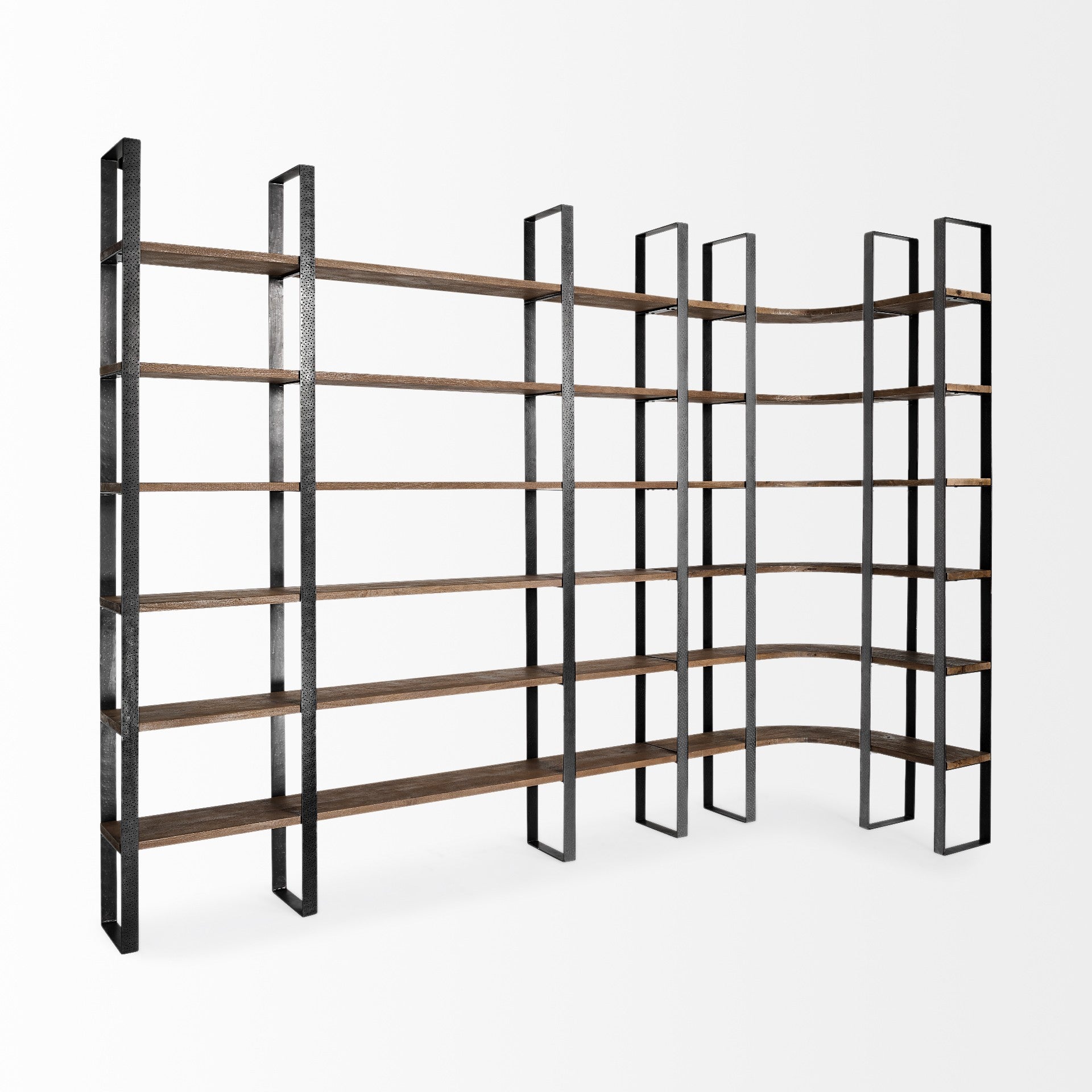 Black Iron Framed Wooden Shelving Unit