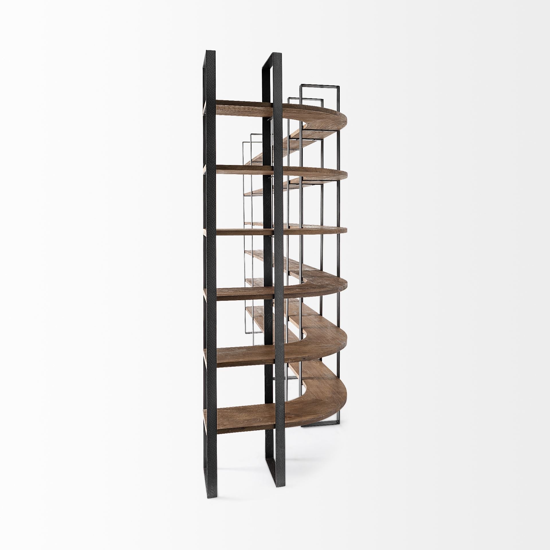 Black Iron Framed Wooden Shelving Unit