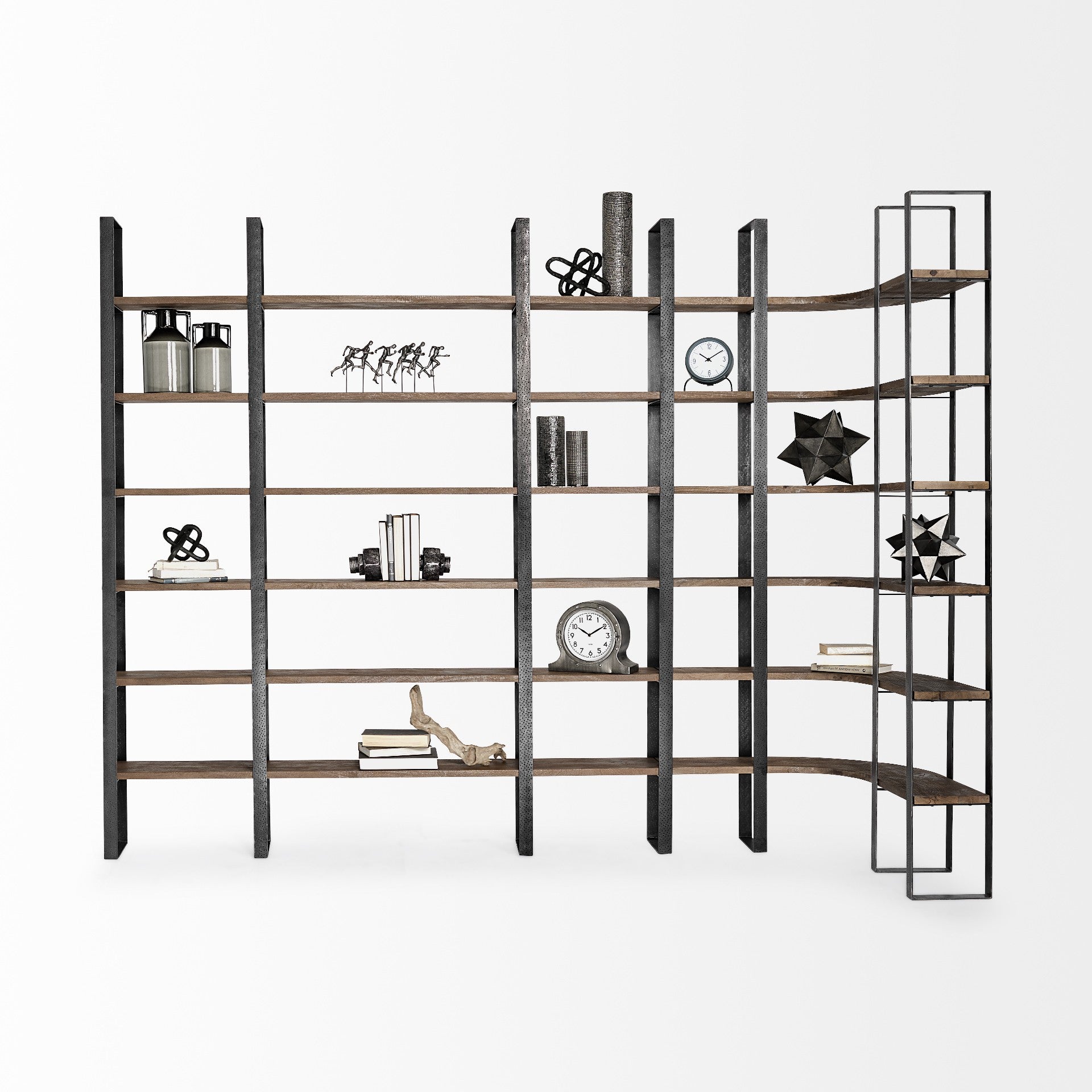 Black Iron Framed Wooden Shelving Unit