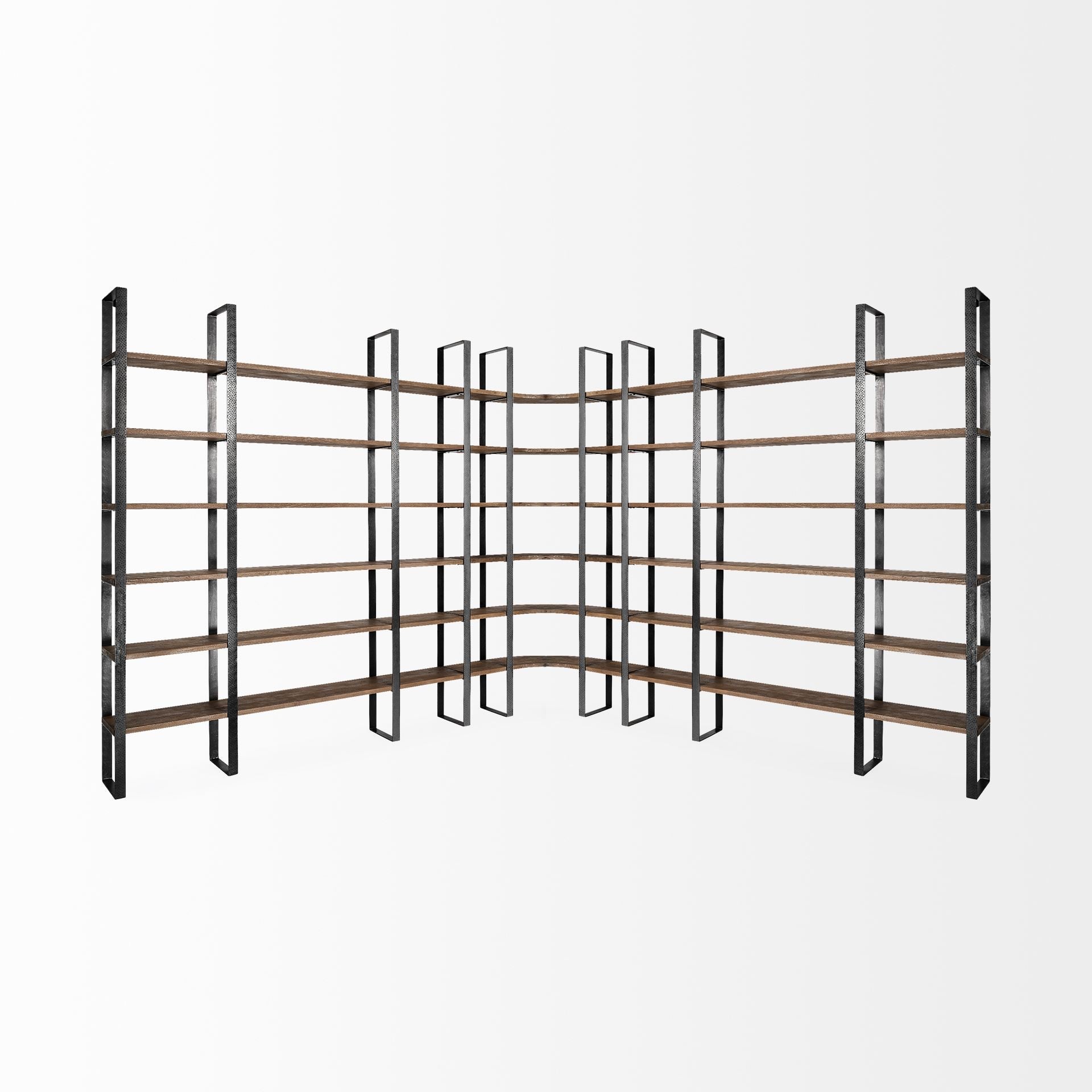 Black Iron Framed Wooden Shelving Unit