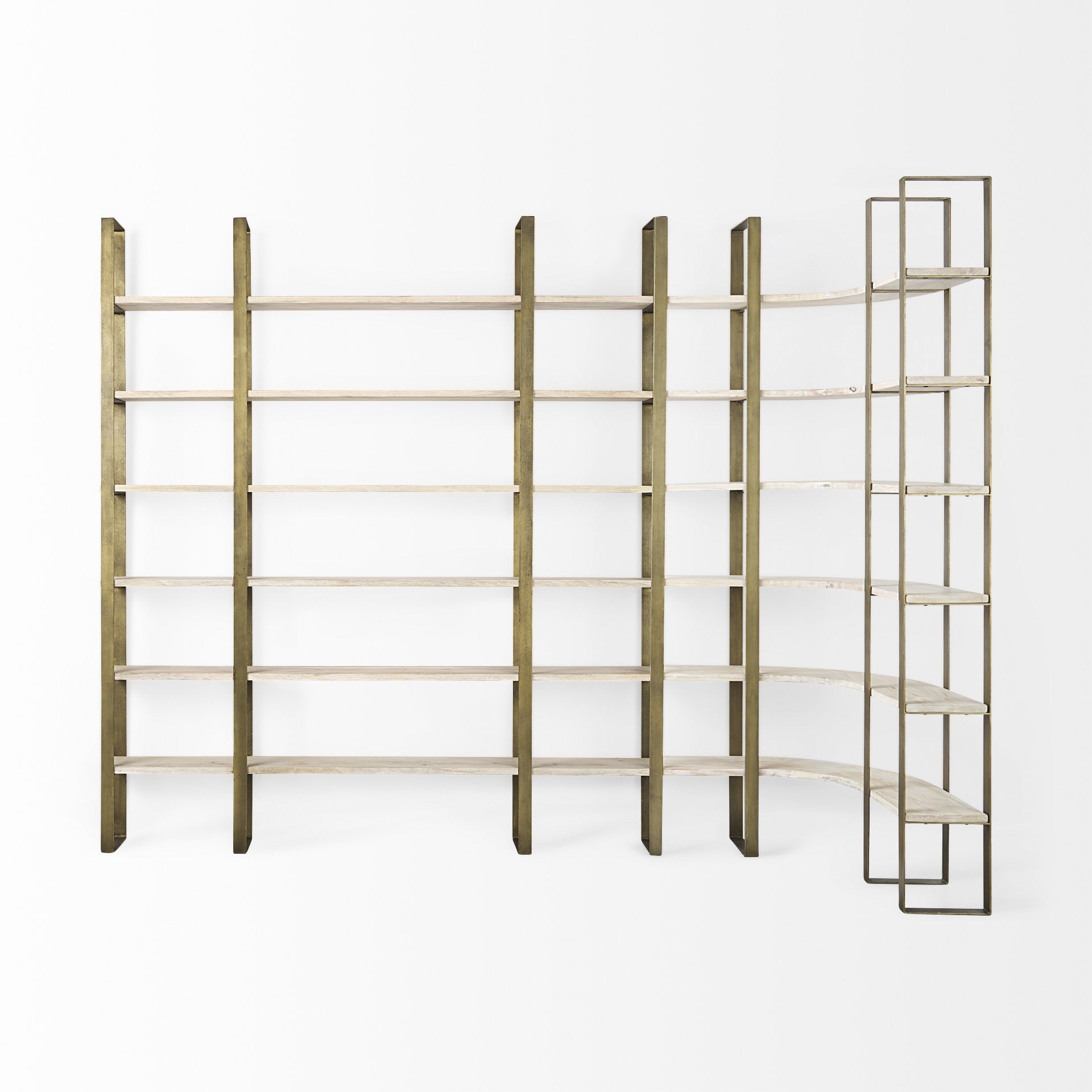 Gold Iron Framed Wooden Shelving Unit