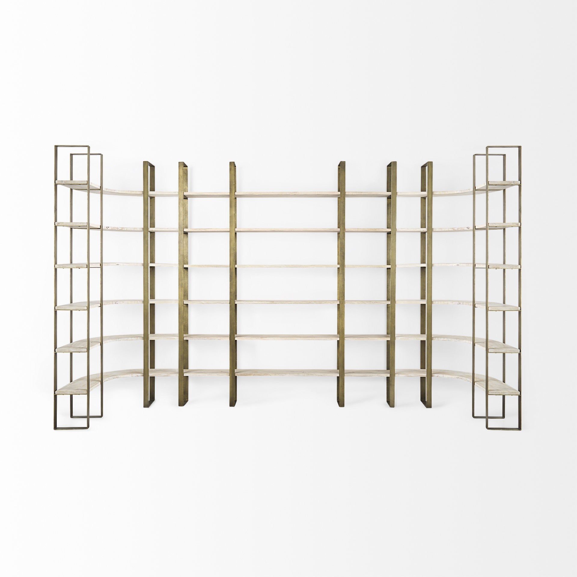 Gold Iron Framed Wooden Shelving Unit