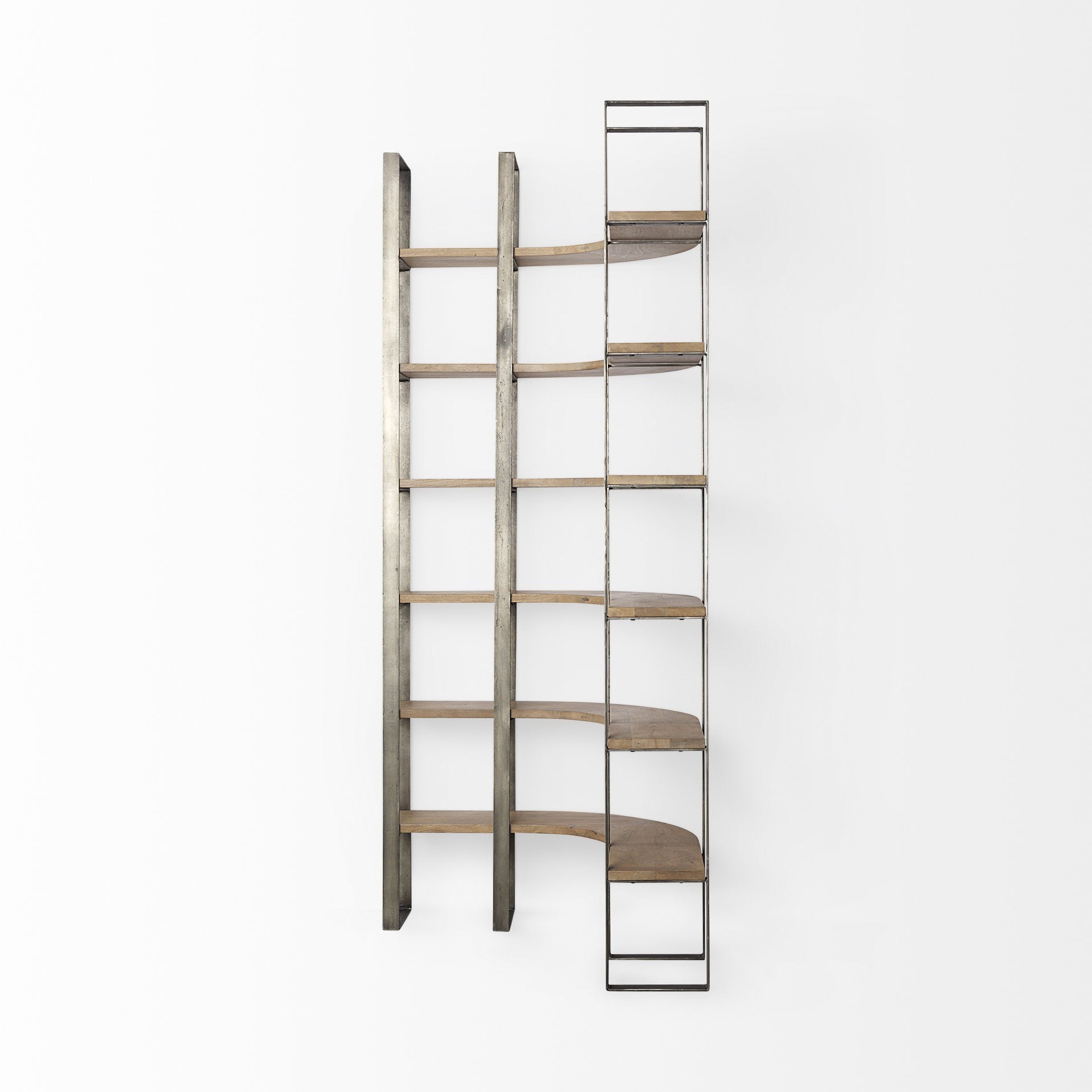 Silver Iron Framed Curved Wooden Shelving Unit