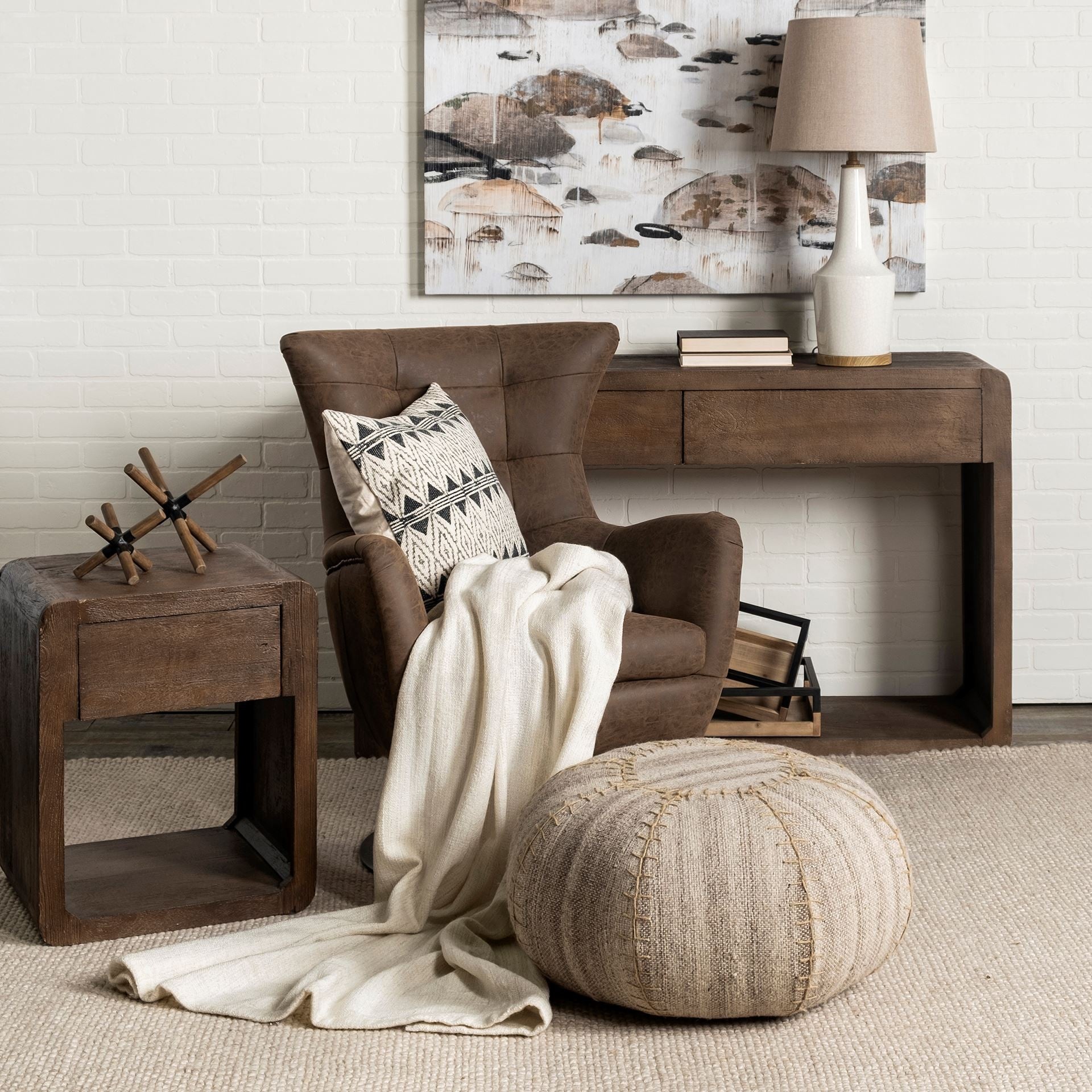 White Crackle And Natural Ceramic Table Or Desk Lamp