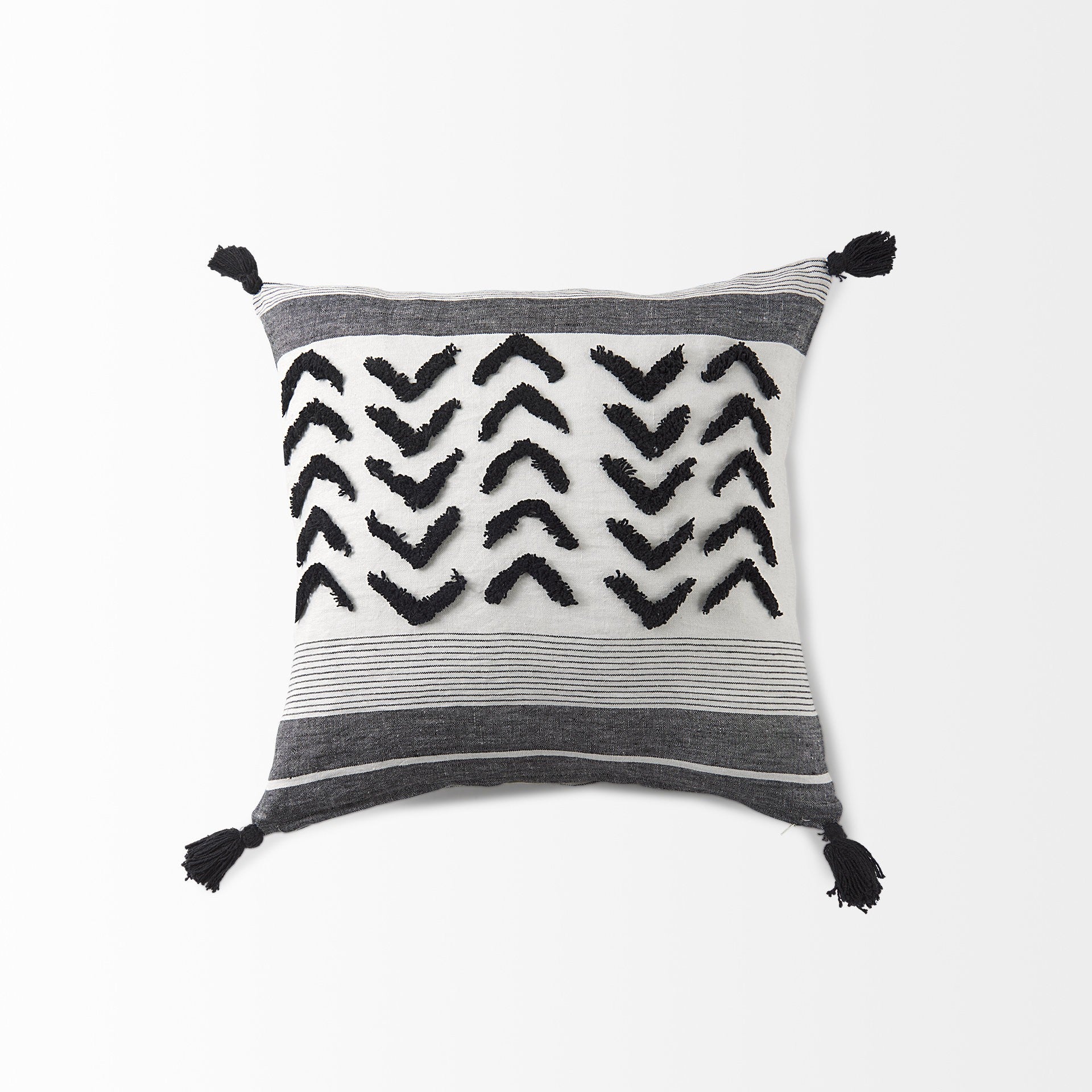 White And Gray Fringed Pillow Cover