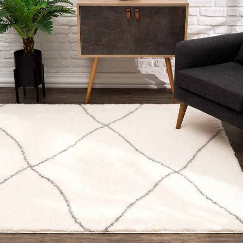 3’ X 5’ Ivory Modern Uneven Lattice Area Rug