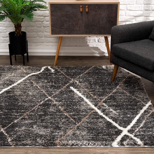 5’ X 8’ Gray Modern Distressed Lines Area Rug