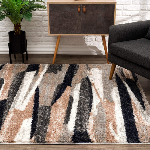 7’ X 9’ Gray And Black Strokes Area Rug