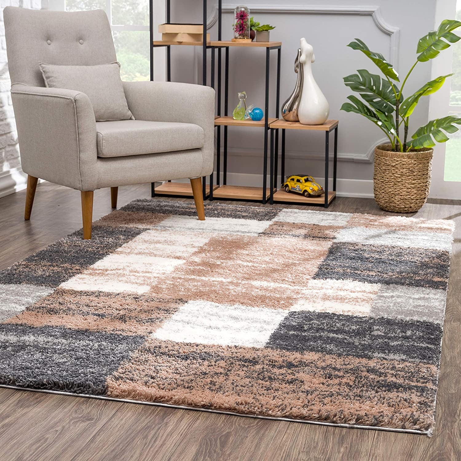 8’ X 11’ Beige Modern Blocks Area Rug