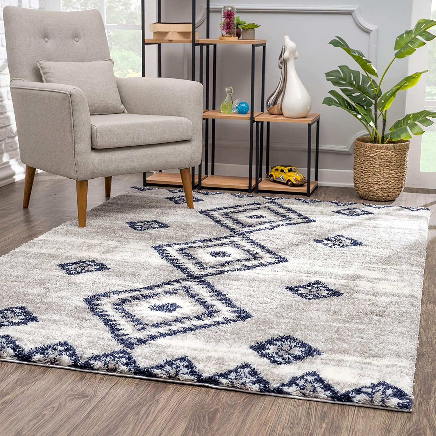 5’ X 8’ Gray And Navy Boho Chic Area Rug