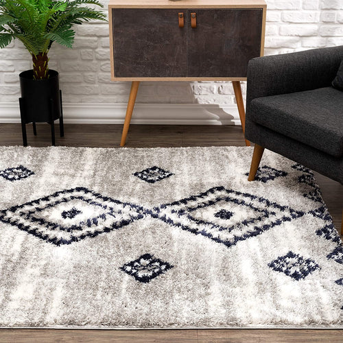 5’ X 8’ Gray And Navy Boho Chic Area Rug