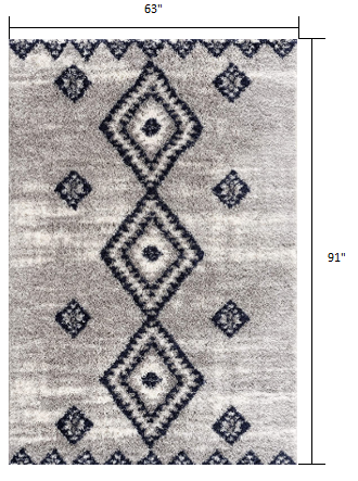 5’ X 8’ Gray And Navy Boho Chic Area Rug