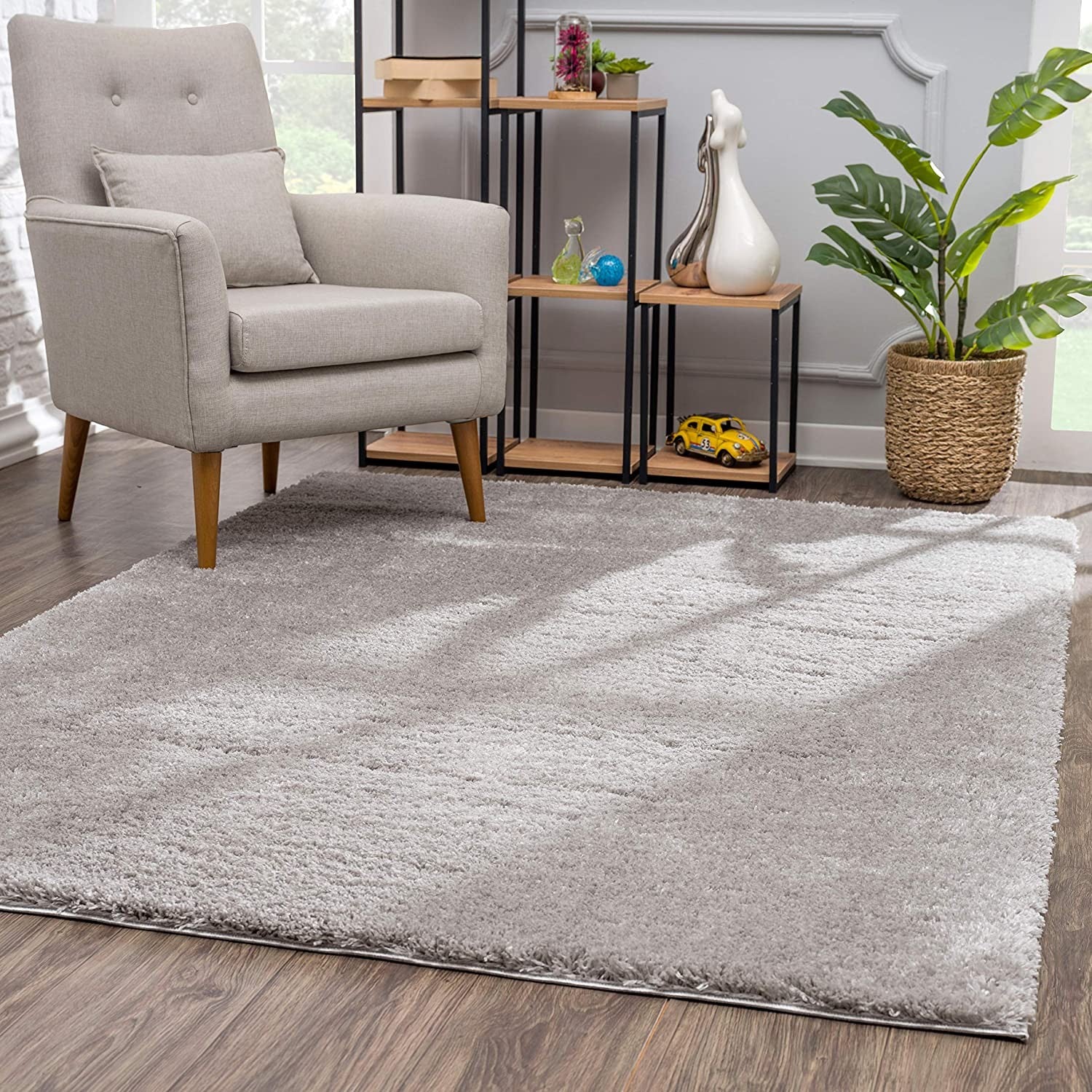 4’ X 6’ Gray Modern Solid Shag Area Rug