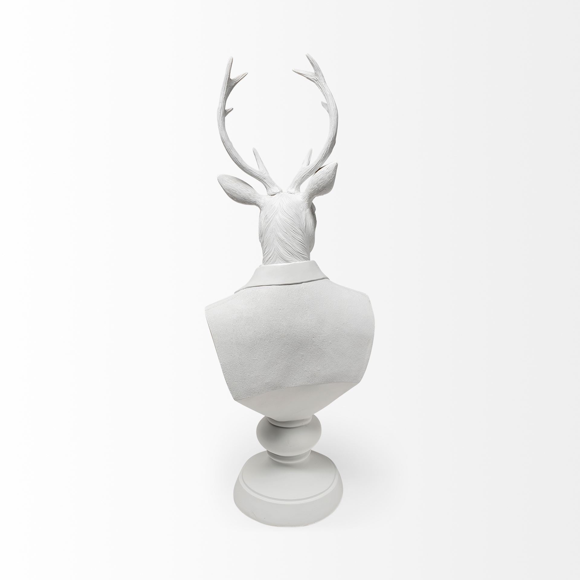 White Resin Suited Deer Bust Decor Piece