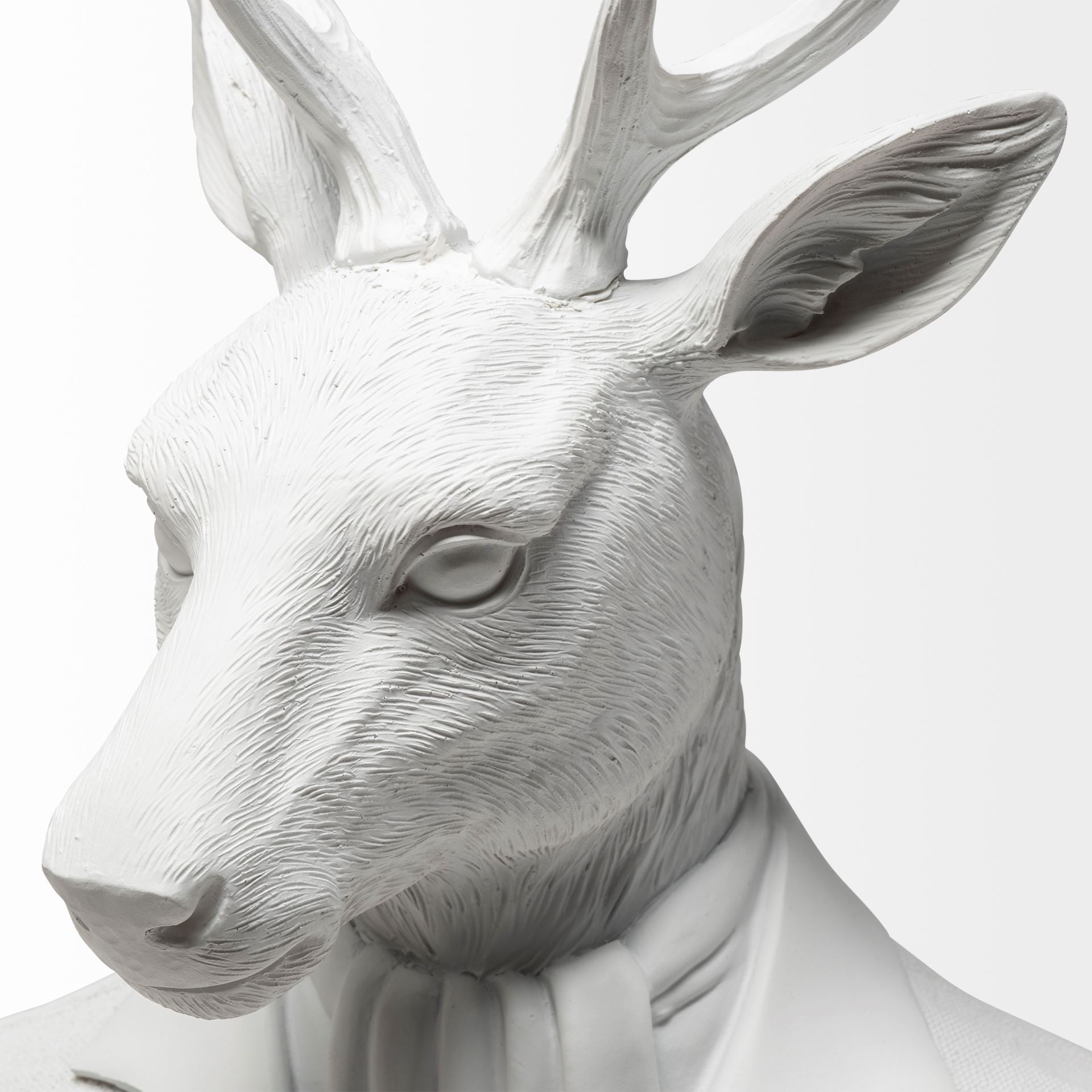 White Resin Suited Deer Bust Decor Piece