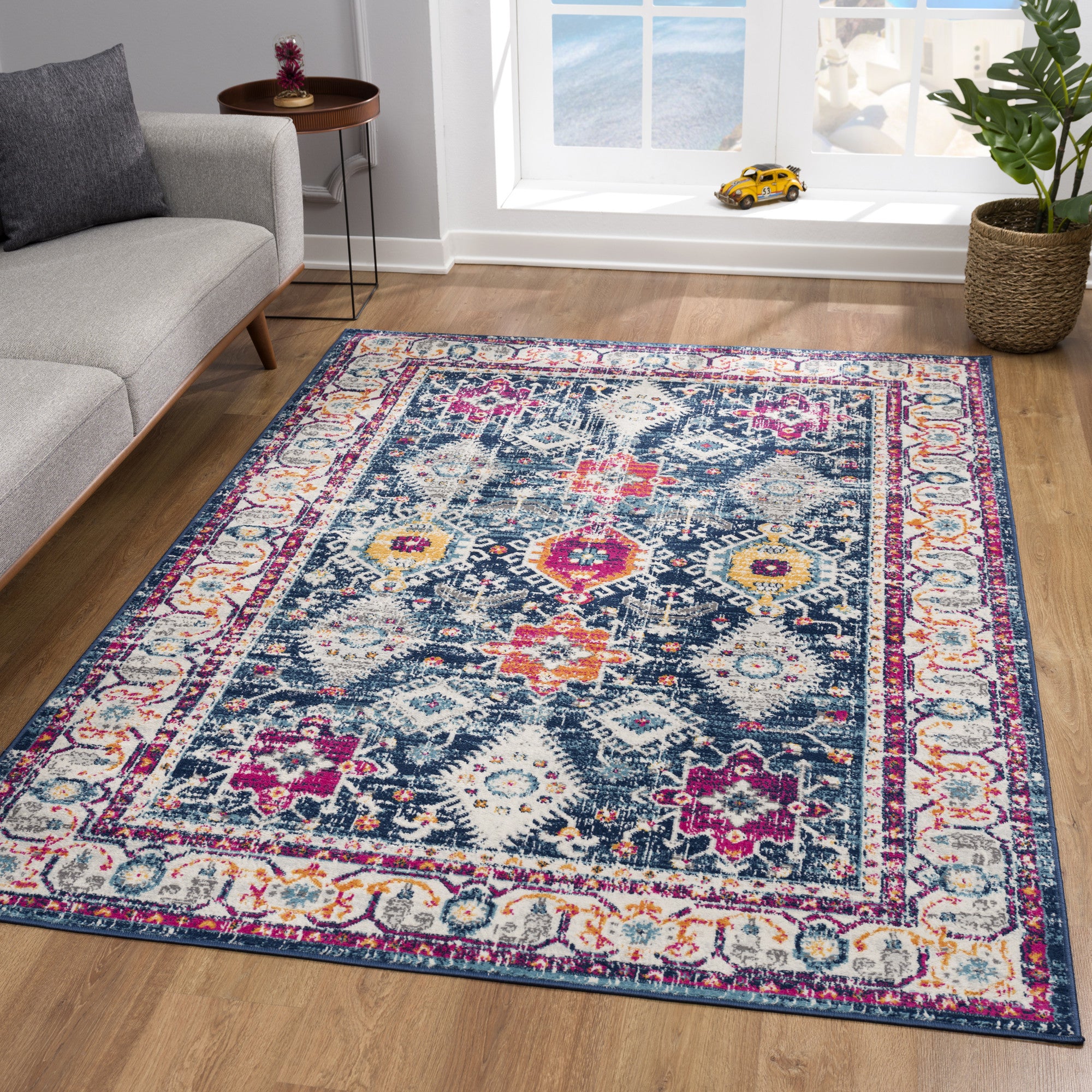 4' X 6' Navy Blue Oriental Dhurrie Area Rug