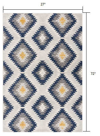 2' X 6' Blue Ikat Kilim Area Rug