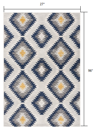 8' Blue Ikat Kilim Runner Rug