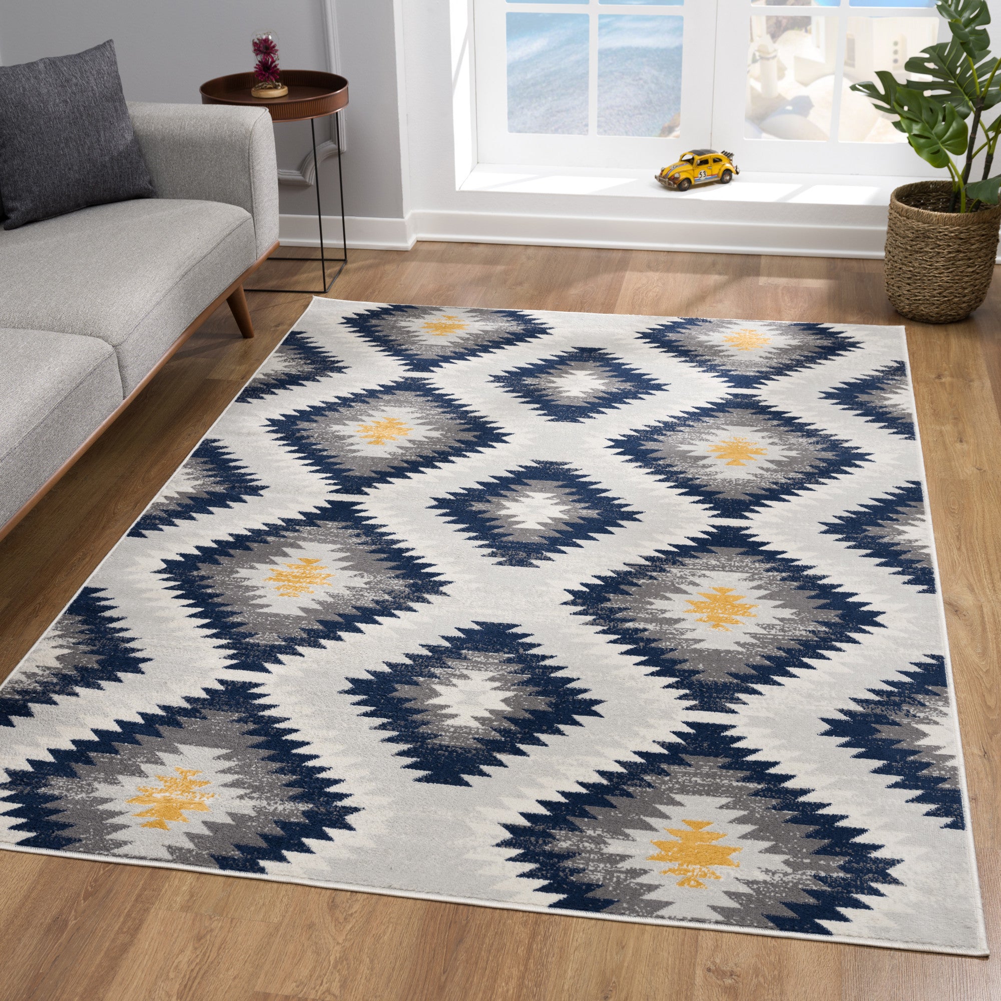 5' X 7' Blue Ikat Kilim Area Rug