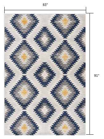 5' X 7' Blue Ikat Kilim Area Rug