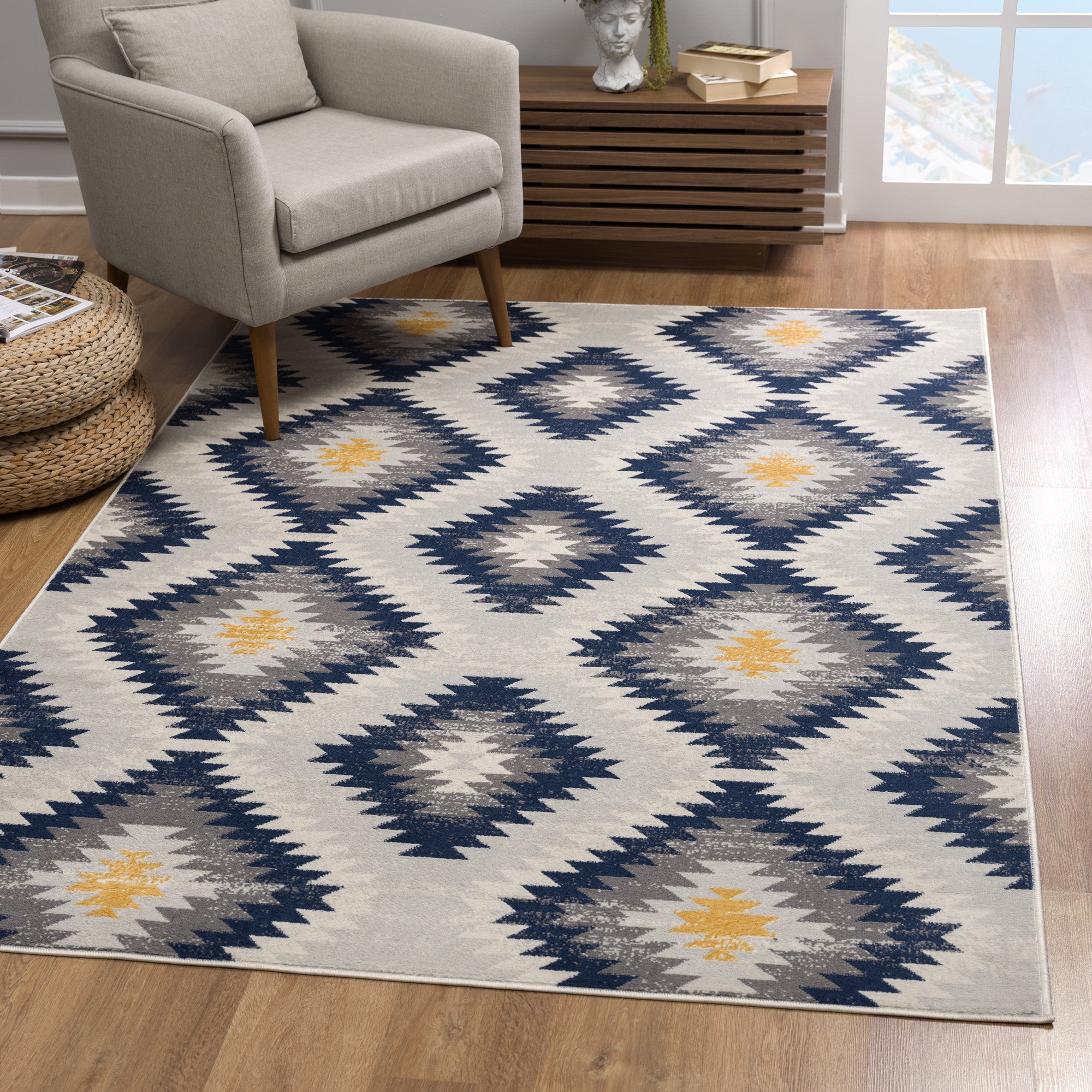 5' X 7' Blue Ikat Kilim Area Rug