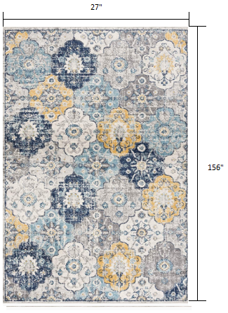 13' Runner Blue Floral Dhurrie Runner Rug