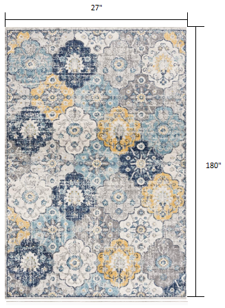 15' Blue Floral Dhurrie Runner Rug