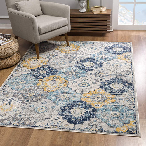 2' X 5' Blue Floral Dhurrie Area Rug