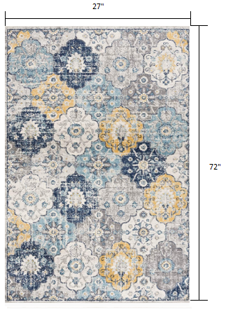 2' X 6' Blue Floral Dhurrie Area Rug