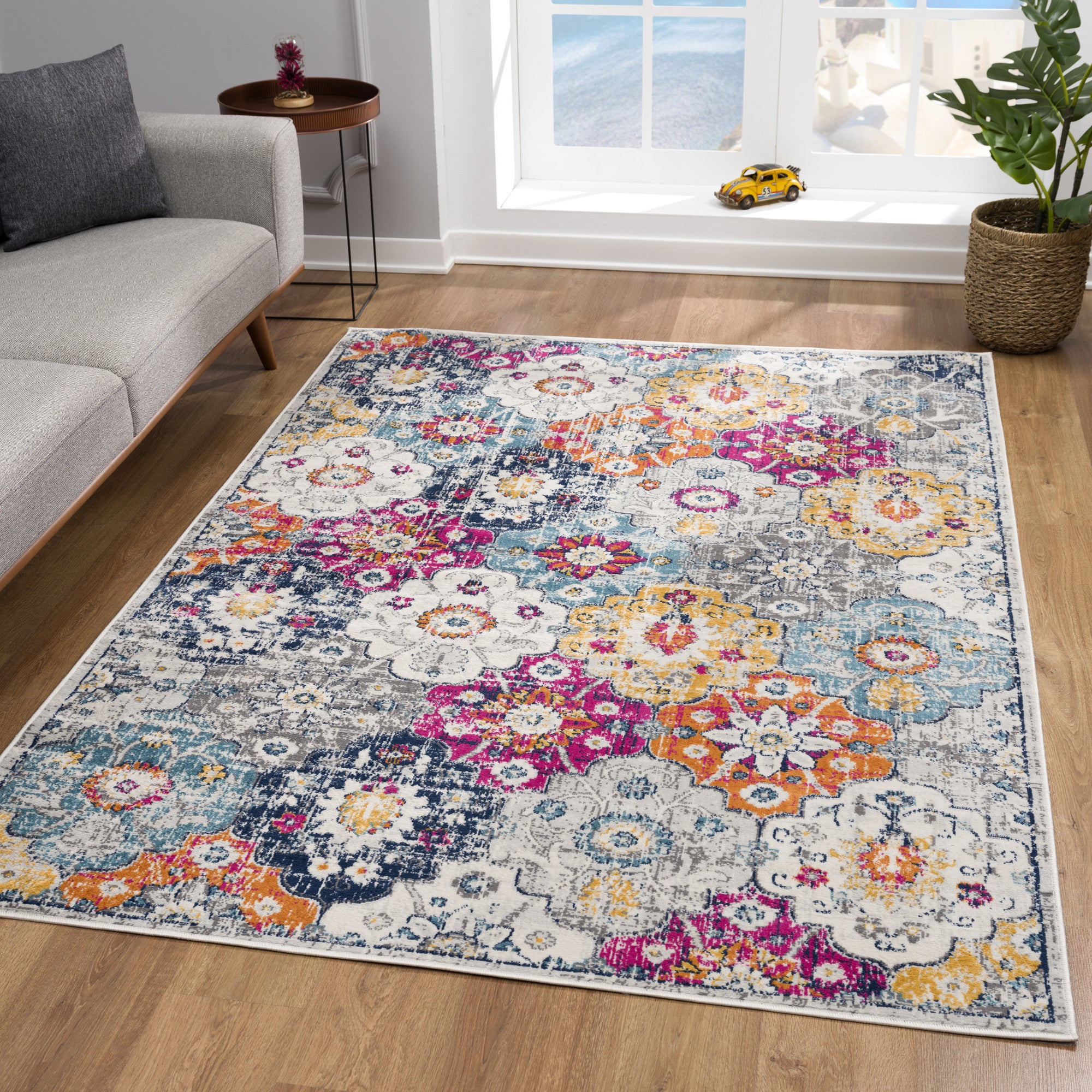 5' X 7' Rust Floral Dhurrie Area Rug