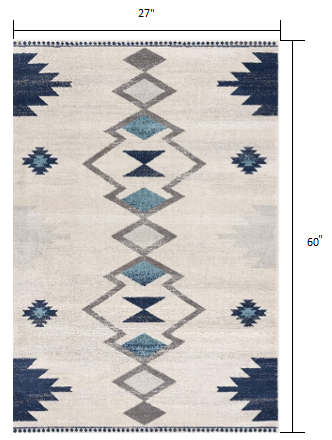 2' X 5' Cream Southwestern Dhurrie Area Rug