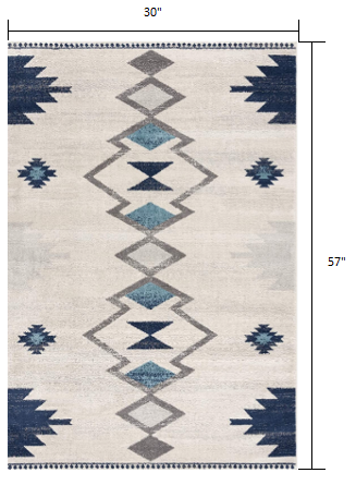 3' X 5' Cream Southwestern Dhurrie Area Rug