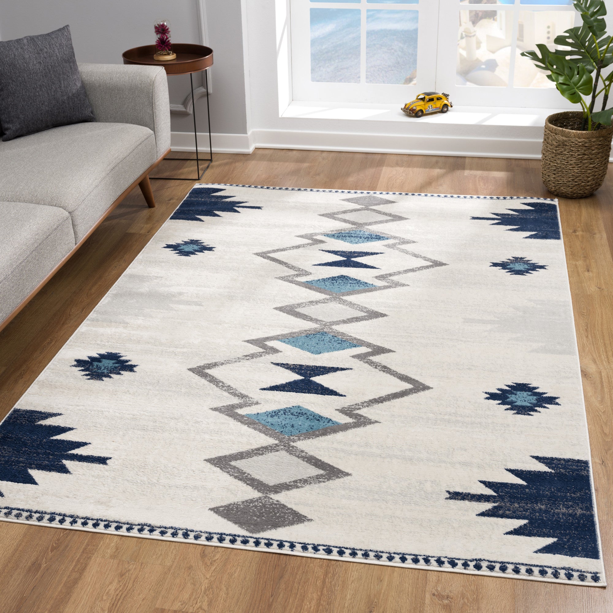 9’ x 13’ Navy and Ivory Tribal Pattern Area Rug