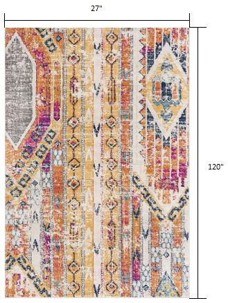 10' Orange And Ivory Southwestern Dhurrie Runner Rug