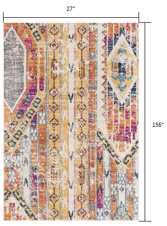 13' Runner Orange And Ivory Southwestern Dhurrie Runner Rug