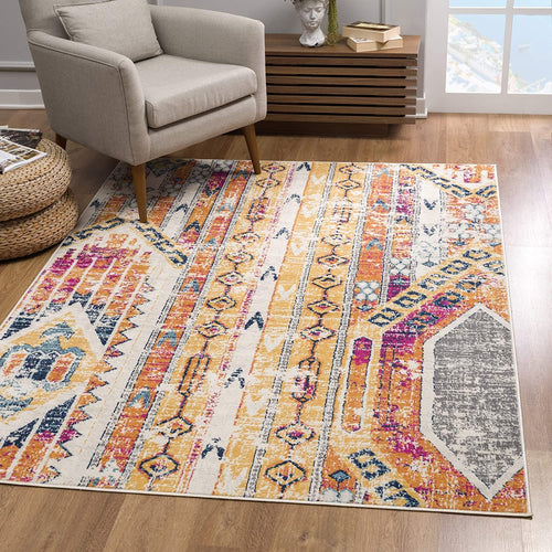 2' X 5' Orange And Ivory Southwestern Dhurrie Area Rug