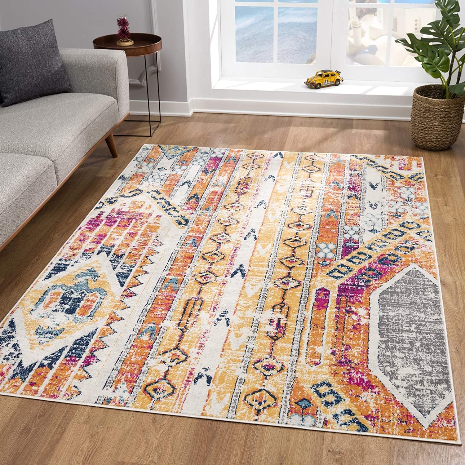 2' X 5' Orange And Ivory Southwestern Dhurrie Area Rug